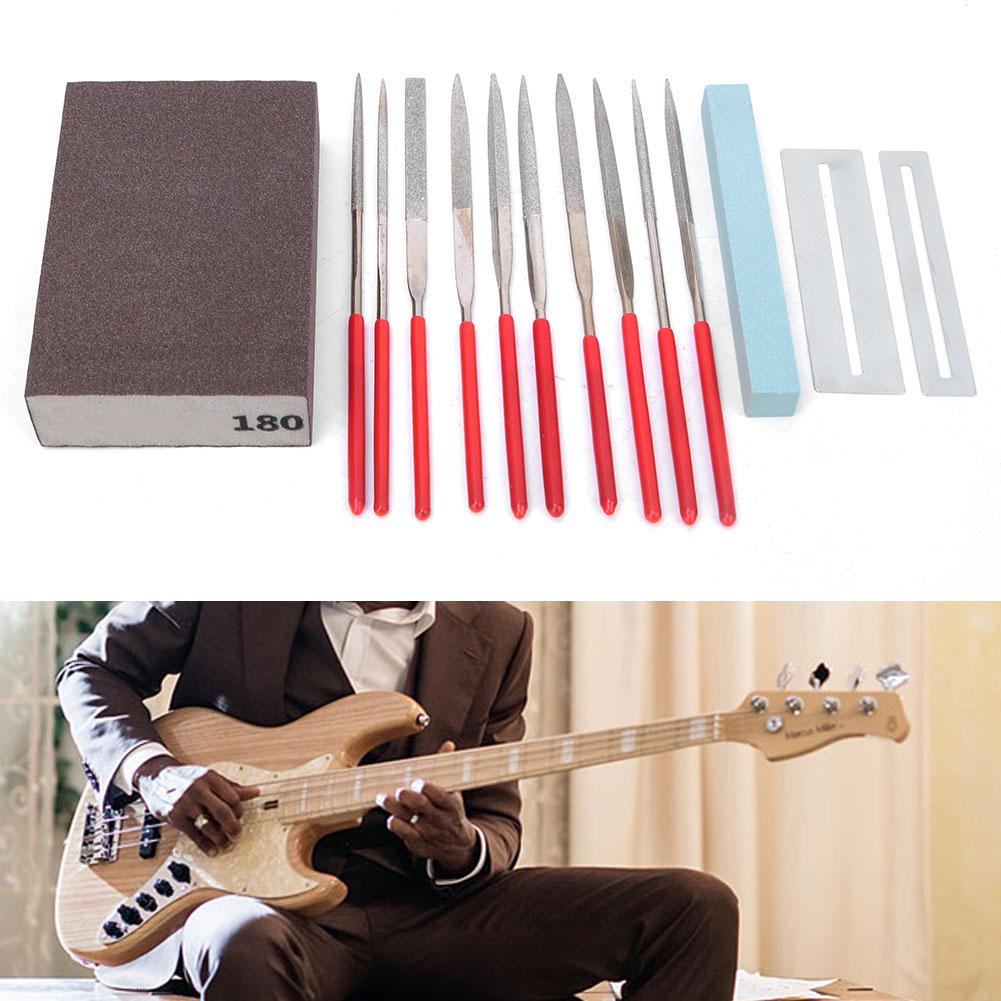 14 Pcs Guitar Repairing Tool Set Grinding Sponge Polishing Stone Fret Gauge File Set