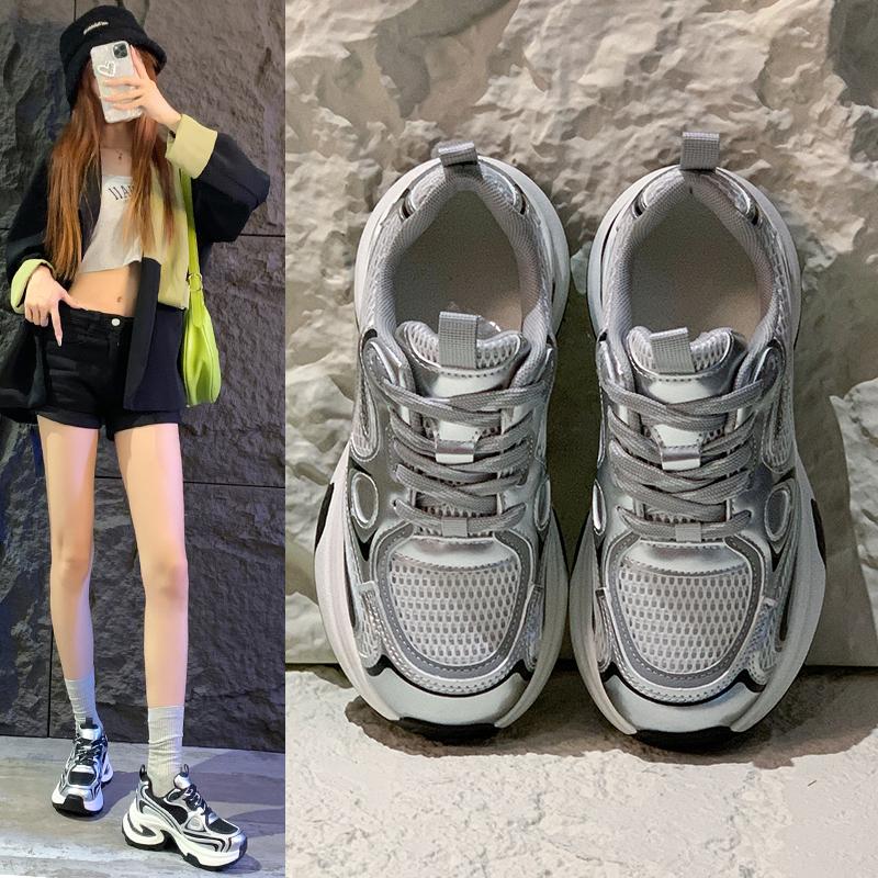 2024 New Autumn Fashion Color Matching Thick-soled Lace-up Versatile Women's Sports Shoes Comfortable and Casual Women's Shoes