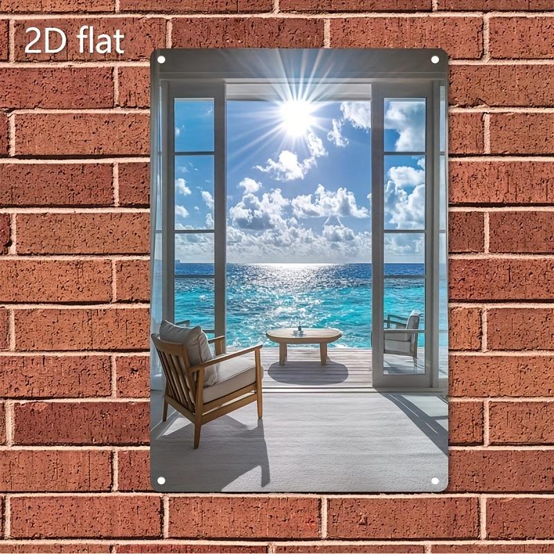 

Top Metal Wall Art Sign 2D Vintage Tropical Beach Ocean View Sunlit Windows 20x30cm（7.8x11.8inch）