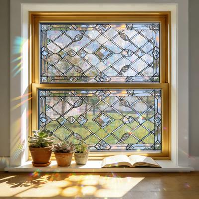 Stained Glass Window Film Geometric Patterns Window Clings Decorative Rainbow Static Glass Sticker