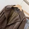 2025 Autumn Women's Petite Slimming Leather Jacket with Versatile Lapel Design