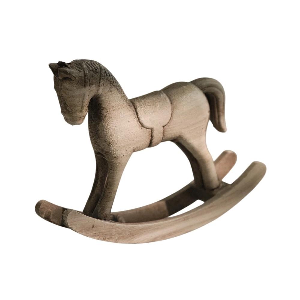

Hand Carved Wooden Rocking Horse Ornament Retro Horse Balance Art Adornment New Year Decorations F