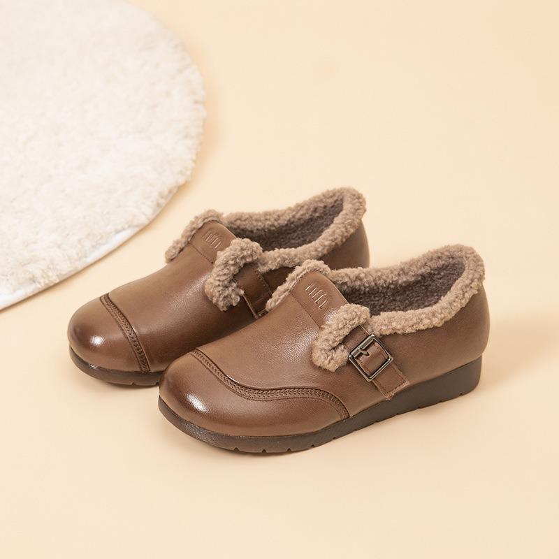 

Кожаные шерстяные туфли женские повседневные из овечьей шерсти на плоском каблуке с подошвой из говяжьей кожи, бархатно-хлопковые кожаные туфли для мамы среднего возраста на зиму 41 темно-коричневого