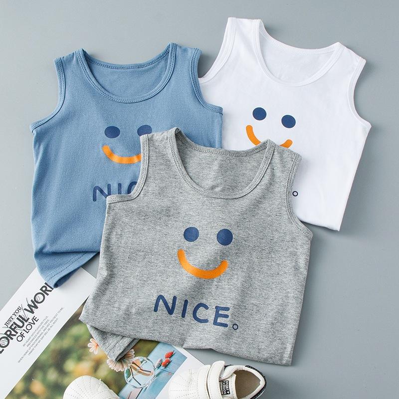 Summer New Children's I-shaped Vest for Small and Medium-sized Boys and Girls Cartoon Printing Crew Neck Single-piece Bottoming Top