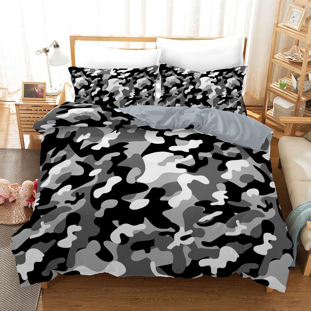 Bedding Home Textiles 3D Digital Printing Three-Piece Military Camouflage Quilt Cover Pillowcase