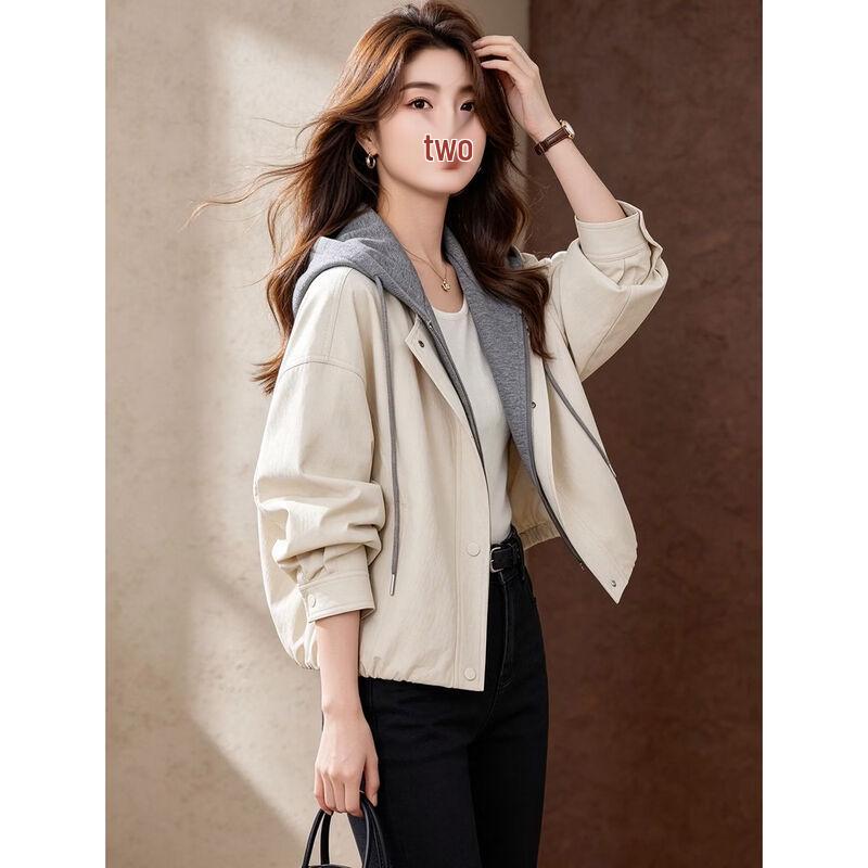 D.F.DEAR Women's Faux Two-Piece Hooded Short Jacket