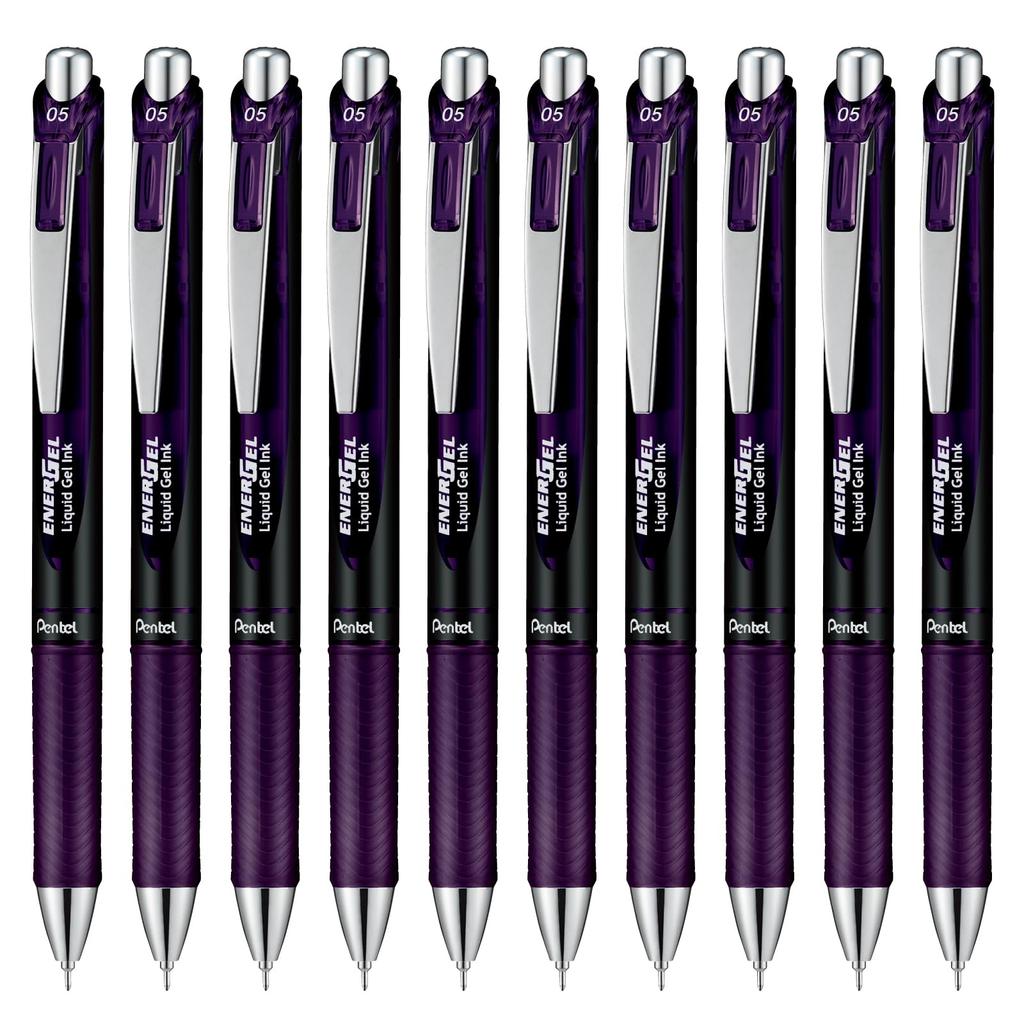 Pentel Energel Gel Ink Ballpoint Knock Bordeaux 10 Pens Pen, Type, 0.5mm, BLN75A2-VA, Black,