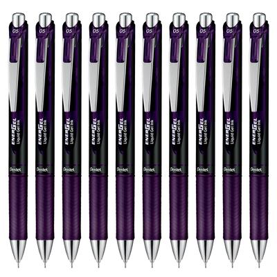 עט כדורי ג'ל דיו Pentel Energel נקישה בורדו 10 עטים עט, סוג, 0.5 מ"מ, BLN75A2-VA, שחור,