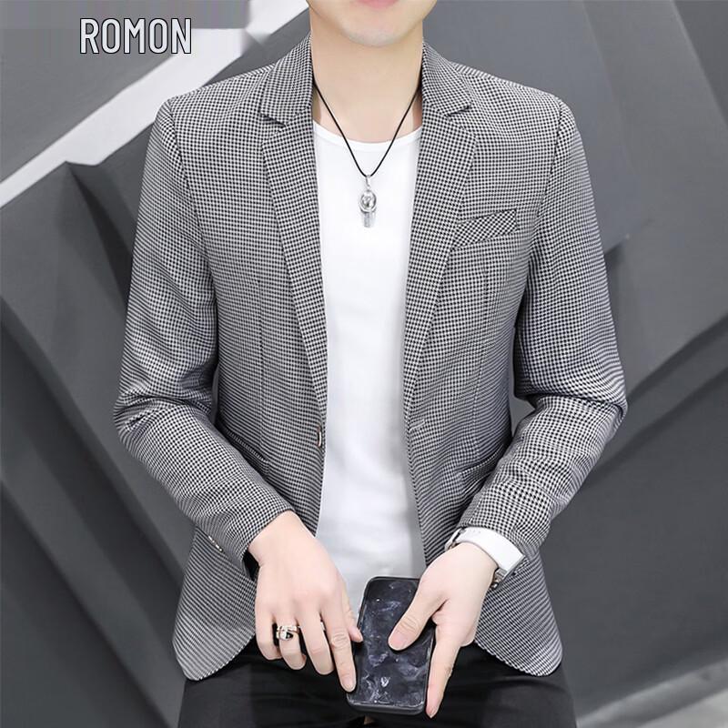 

ROMON Men s Slim Fit Houndstooth Casual Blazer 2XL