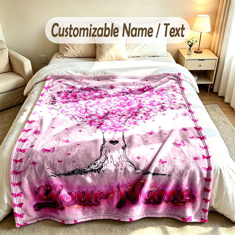 Valentine Love Theme Custom Blanket Personalized Name & Text Customized Soft Warm Throw Blanket Home Decor
