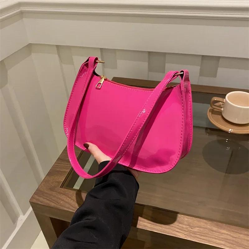 

Fashi Women s Leather Saddle Bag ins Shoulder Bag Solid Color Tote Handbag For Female Bag Date рожевий червоний колір