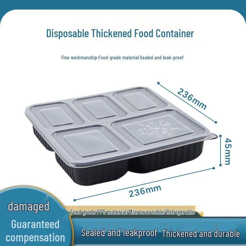 Xinpaike Disposable 4-Compartment Square Takeaway Food Containers with Lids