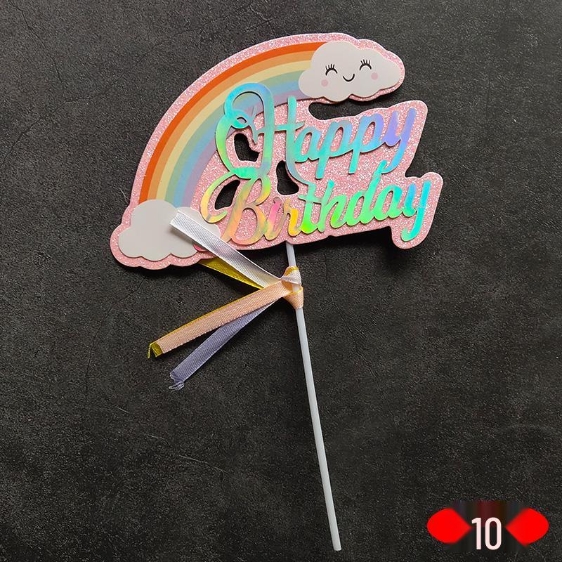 Large Rainbow Birthday Cake Toppers: Seven-Color Balloons, Love Hearts, Clouds, Stars Ornaments