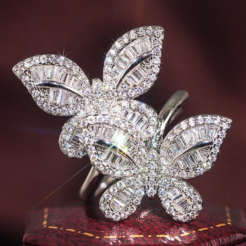 CopperBig Butterfly Rings For Women New Fashion Micro Pave Shinning Zircon Statement Ring