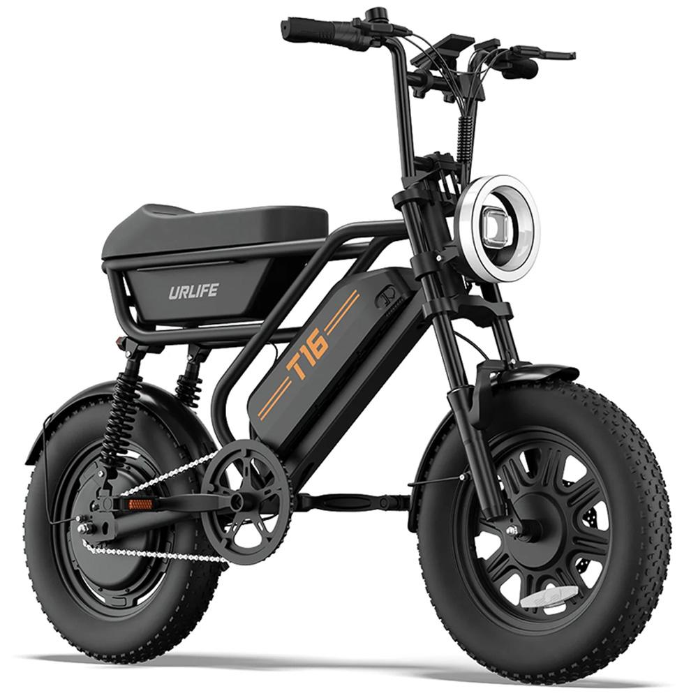 Electric Bicycle Urlife T16 500W Motor 16" Fat Tire Fully Suspended Adult Electric Bike 48V 13Ah Dual Disc Brakes 7 Speed Max Load 120Kg