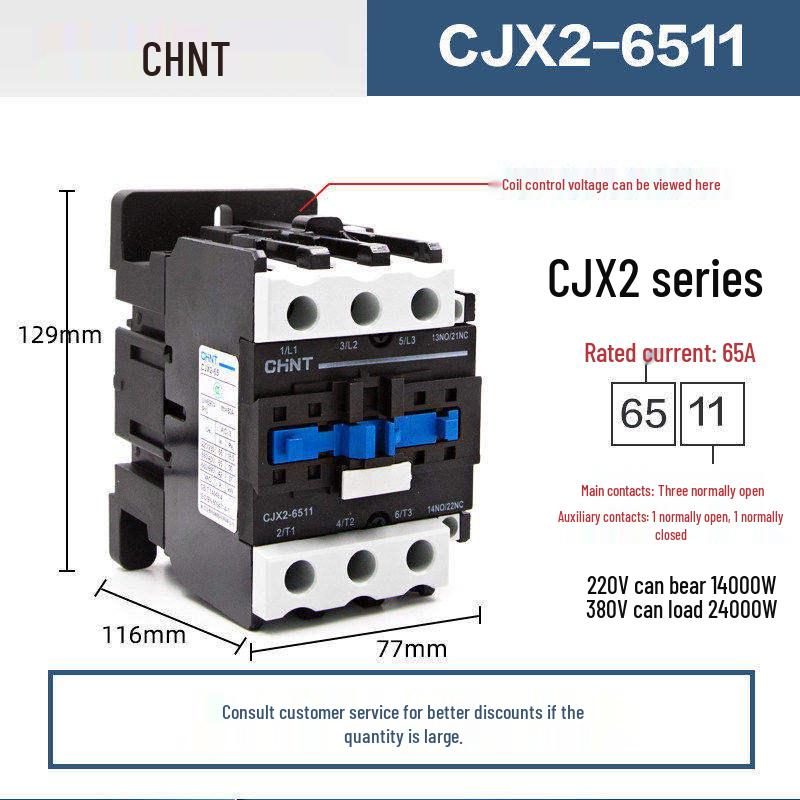 Chint CJX2 AC Contactor Series - 0910/1210/1810/2510/3210 (Voltage: 220V/380V/36V/24V)