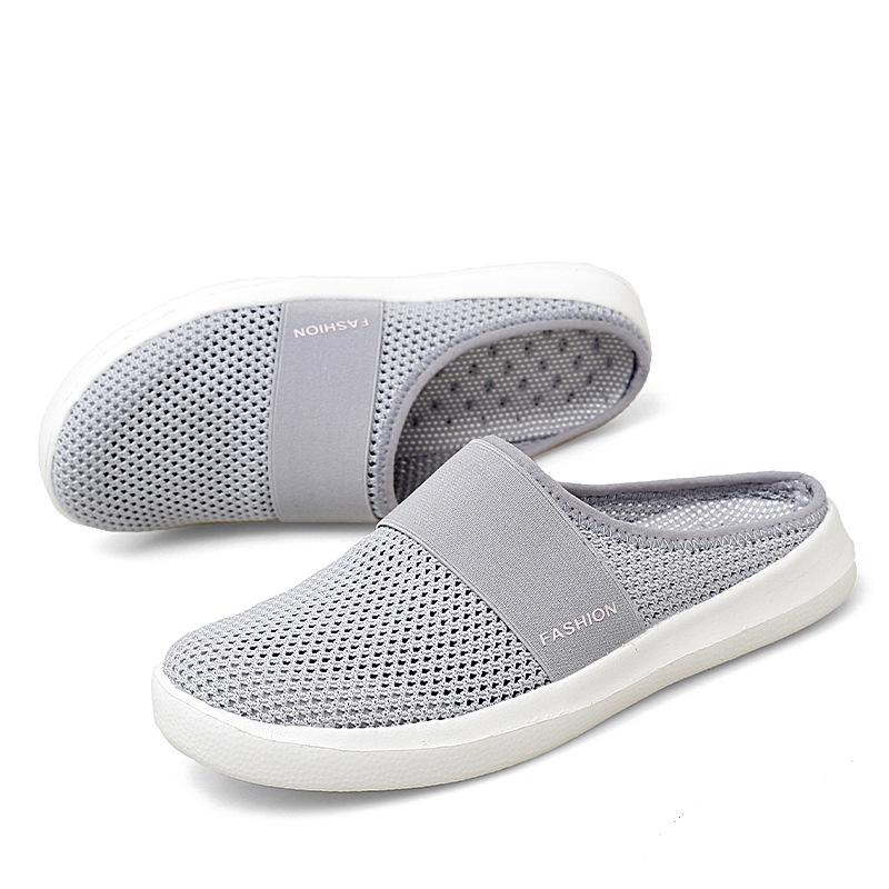 outdoor large size women's half slippers fly-woven mesh sports women's shoes