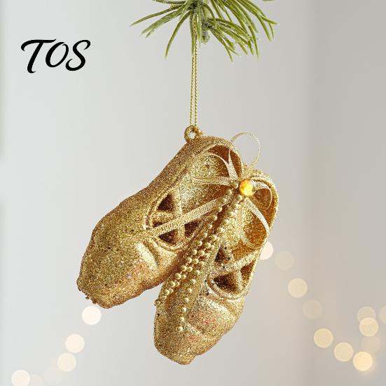 Dance Themed Christmas Tree Decor Glitter Ballet Shoes Ornament, Plastic Dancing Hanging Holiday Home Party Ornaments Decoration with Bow for
