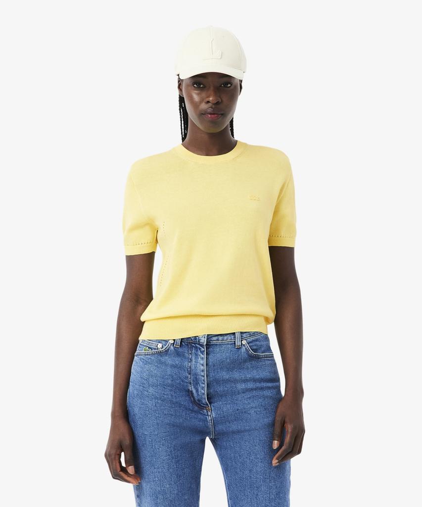 LACOSTE Women'S Light Cotton Short Sleeve Sweater Af5025-56G 107