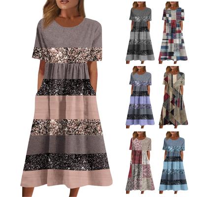 Women's Casual Dresses Printed Dresses Pleated Round Neck Basic Classic Outdoor Daily Short Sleeve Loose Dresses