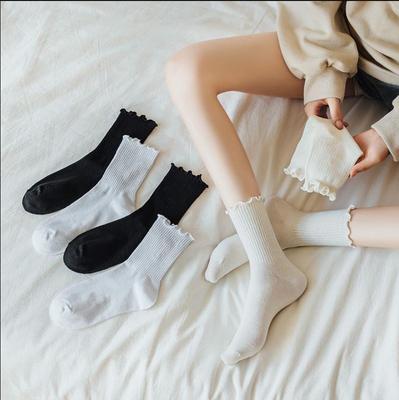 Ruffle JK Women's Mid-Calf Lace Socks - Sweat-Absorbing, Thin, Bubble Cuff, Casual Spring/Summer Versatile Design