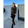 Abito da Donna Sexy Trasparente in Pizzo Bodycon Midi, Vestito Tubino Scollo Tondo Aderente con Cut-out per Outfit Crossborder Europei Americani