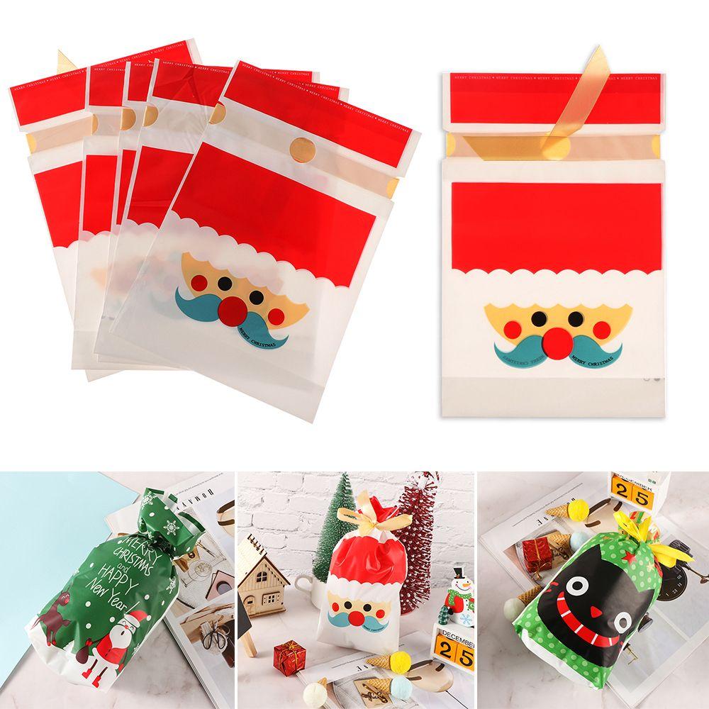 5pcs Pastry Tool Party Santa Claus Elk Cookies Christmas Decor Candy Package Drawstring Gift Bags