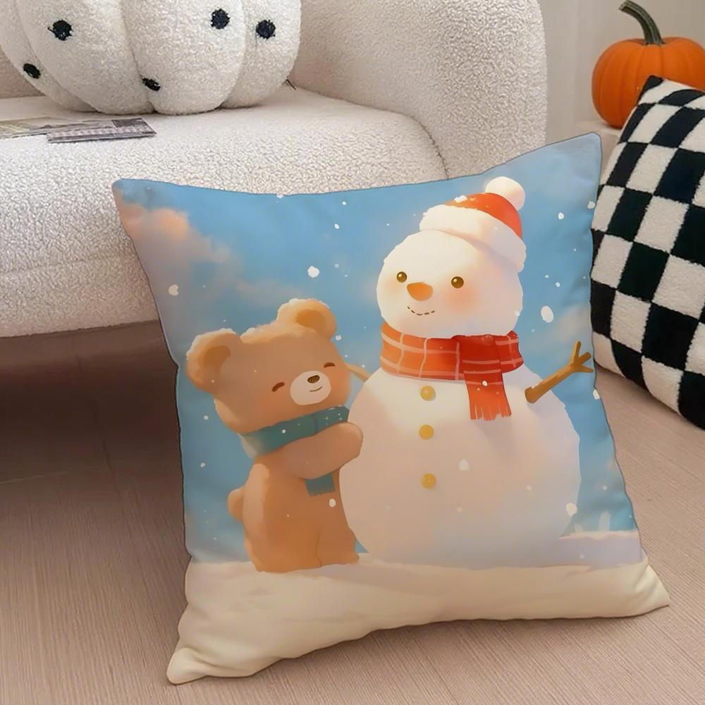 CChristmas snowman bear Cushion Cover Throw Pillow Cover Hidden Button Durable Polyester Chair Cushion