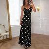 2026 Retro Polka Dot V-neck Satin Camisole Dress - European & American Style, Slimming Midi A-line Skirt for Women