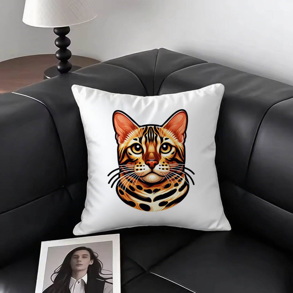 1 Stück Bengal Katze Kissenbezug Quadratisch Schlafzimmer Sofa Freizeit Komfort Kissen Auto Wohnzimmer Heimdekoration