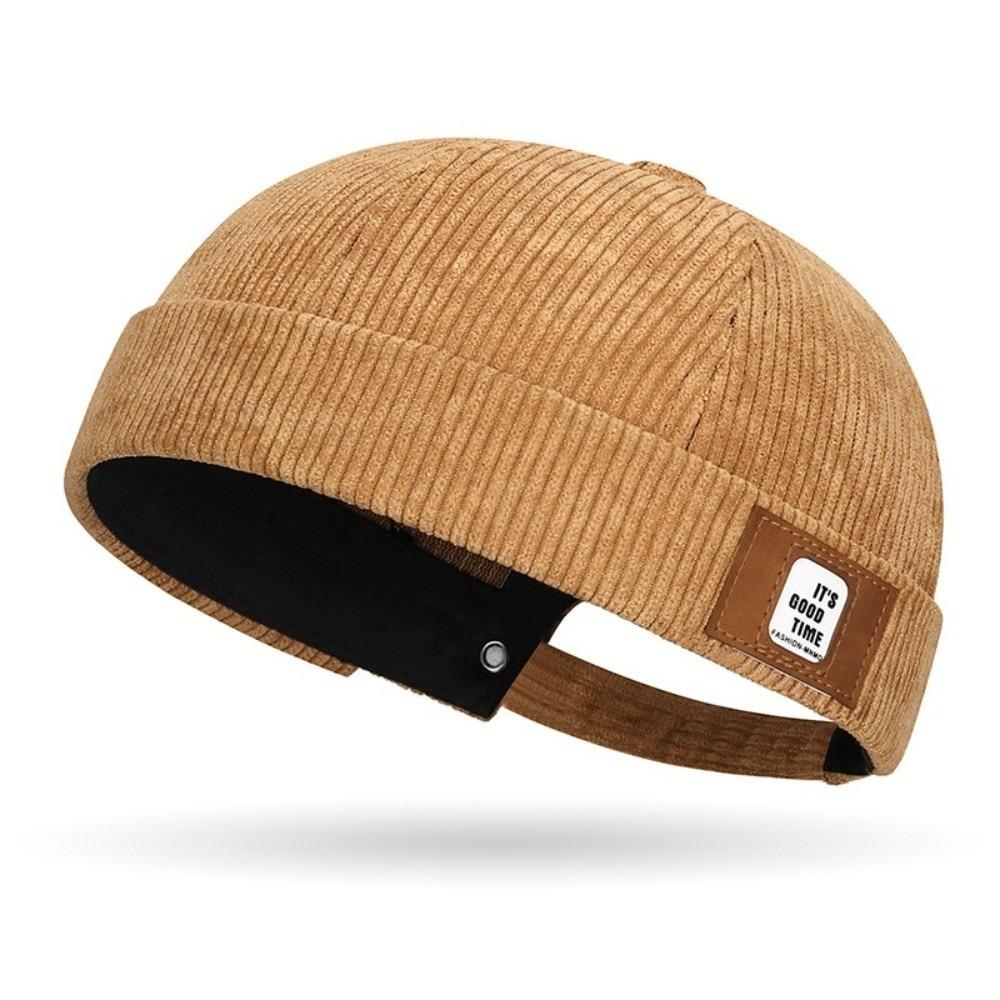 

Retro Solid Color Corduroy Beanie Caps Adjustable Streetwear Brimless Docker Cap Melon Cap Hip Hop Landlord Hat Men Women света кофе