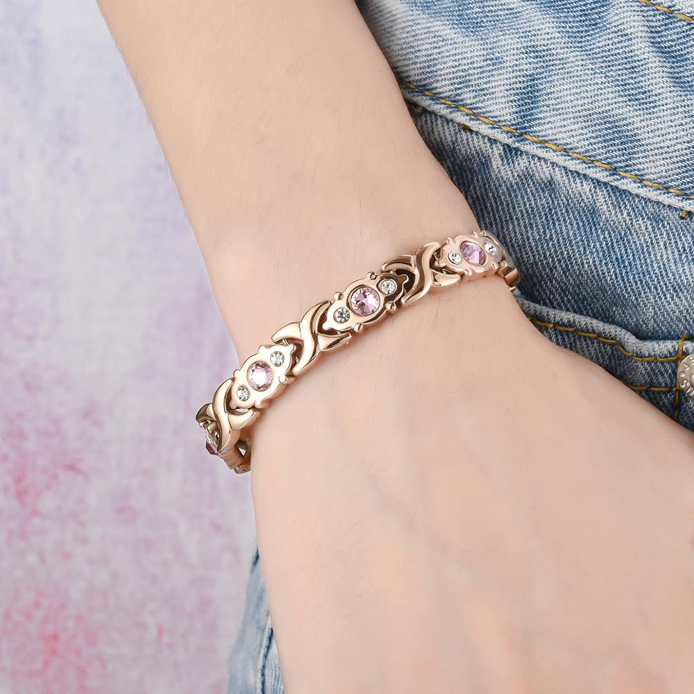 Magnetic Bracelet for Women Man Rose Gold Color Stainless Steel Energy Germanium Hematite Hand Bracelets Ladies Jewelry