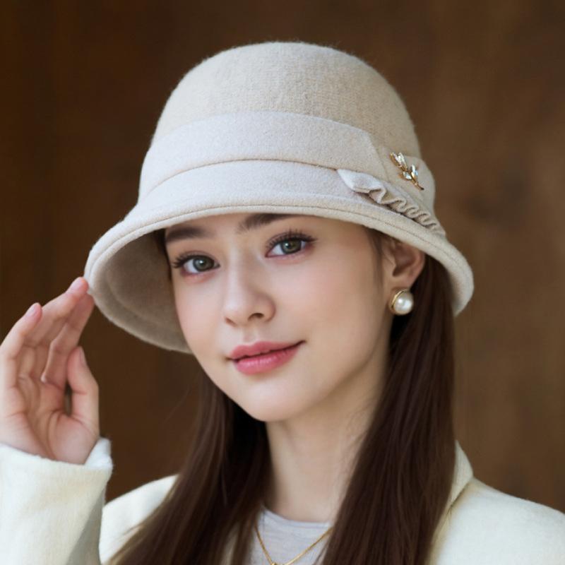 

Новая теплая шерстяная шляпа-ведро на осень и зиму, женская модная элегантная шляпа-клош для среднего и пожилого возраста one size бежевый