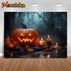 Halloween Background For Photography Night Forest Candle Autumn Pumpkin Party Backdrop Baby Shooting Props Decorations Photozone
