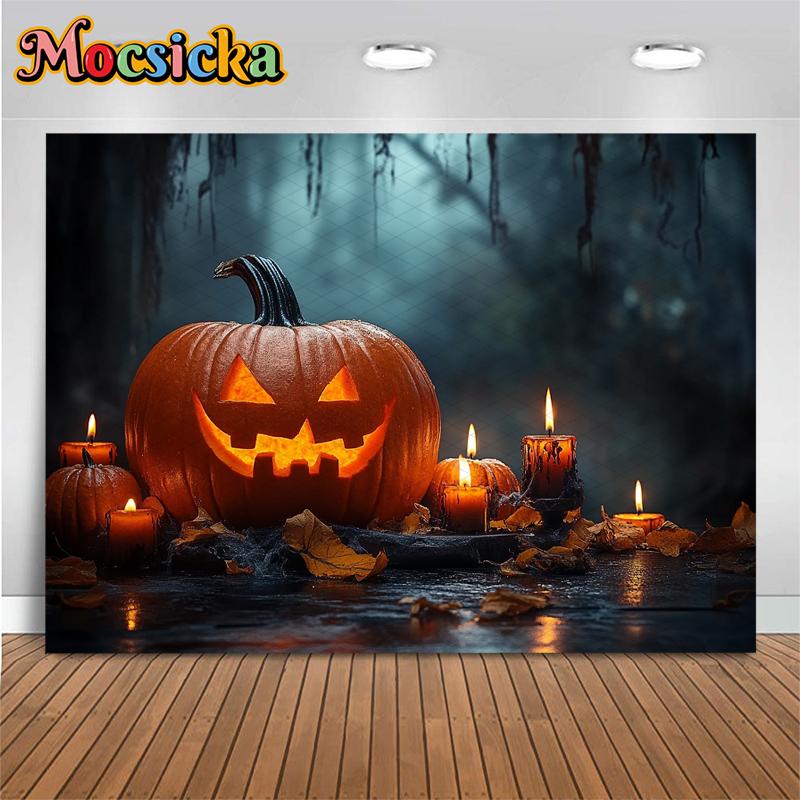 Halloween Background For Photography Night Forest Candle Autumn Pumpkin Party Backdrop Baby Shooting Props Decorations Photozone