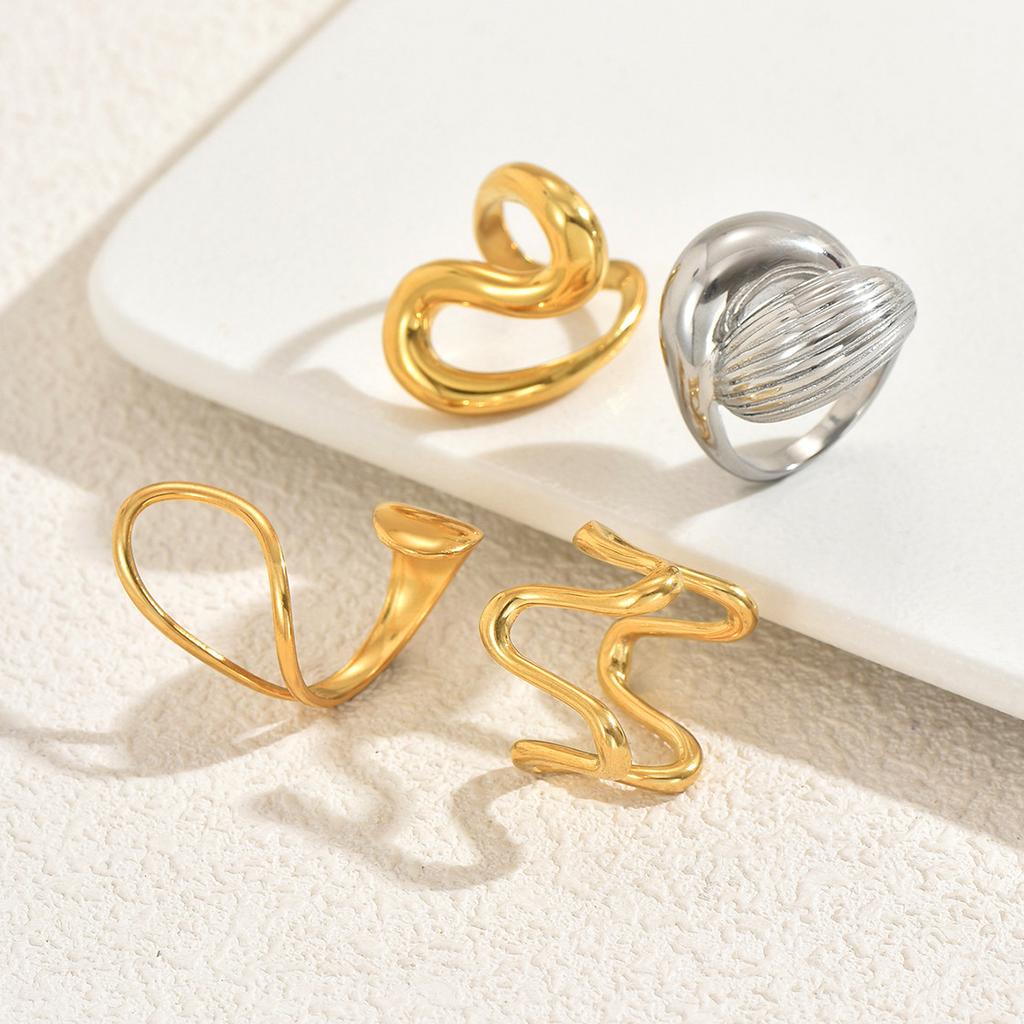 New style open geometric ring set niche light luxury line design versatile plain ring ring woman