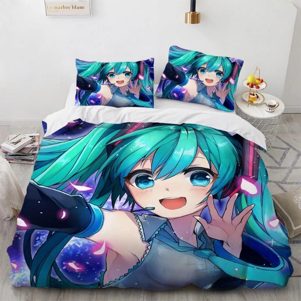Anime Beautiful Girl Hatsune Miku Balinese Duvet Cover Set Bedding with 1-2 Pillowcases Room Teens Bedroom Decor Fans Gift