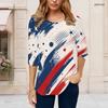 Women Plus Size Round Neck Half Sleeve Printed Casual T Shirt Red Blue White Curved Hem