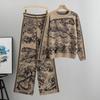 European & American Tiger Print Knitted Sweater and Wide-Leg Pants Set for Women - Autumn Fashion