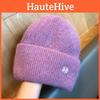 Plush Knitted Fashionable Hat With Solid Color Design And Letter Decor For Daily