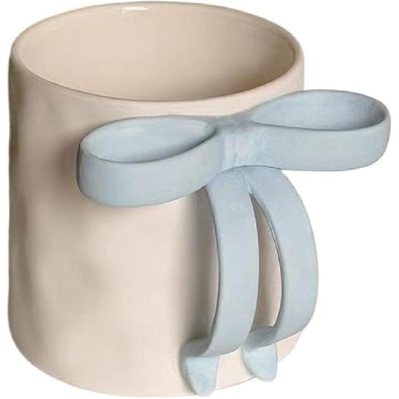 300ml Large Coffee Mug with Handle Tea Cup Novelty Versatile Durable Coffee Tea Mug with Bow Design,Thoughtful Gift(Blue)