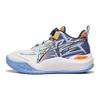 Li Ning Halo Mars Confortáveis Esportivos Casuais Absorventes de Choque Resistentes ao Desgaste Cano Baixo Sapatos de Basquete Sapatos de Basquete Infantil Off-White Azul YKBT046-7