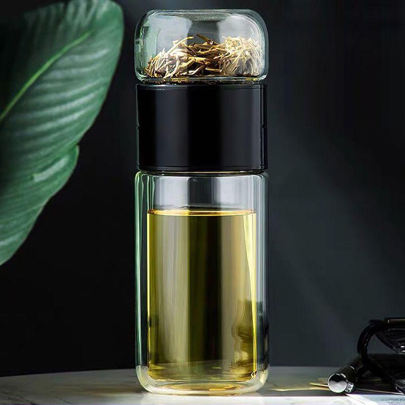 Tea Infuser Glass Cup - Double Wall Insulated & Heat-Resistant, Cute Portable Tumbler for Women, Summer Travel & Office Use