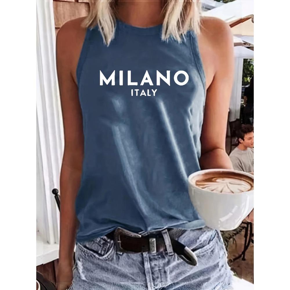 Women's summer casual loose print round neck sleeveless vest T-shirt