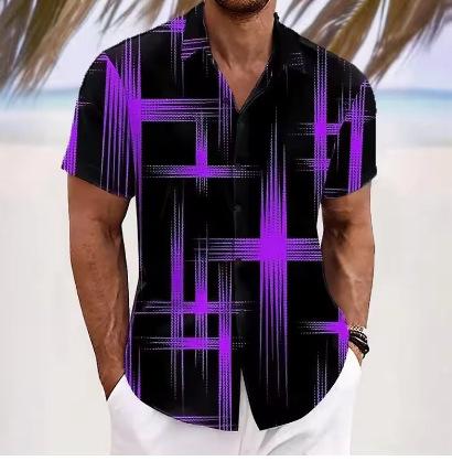 Men's Geometric 3D Printed Lapel Short Sleeve Casual Fashion Shirt Summer Outdoor Vacation Hawaiian Shirt