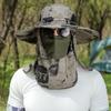 Wide Brim Men Sun Hat with Shawl Veil Camouflage Caps Mask Set Fisherman Hat  Unisex