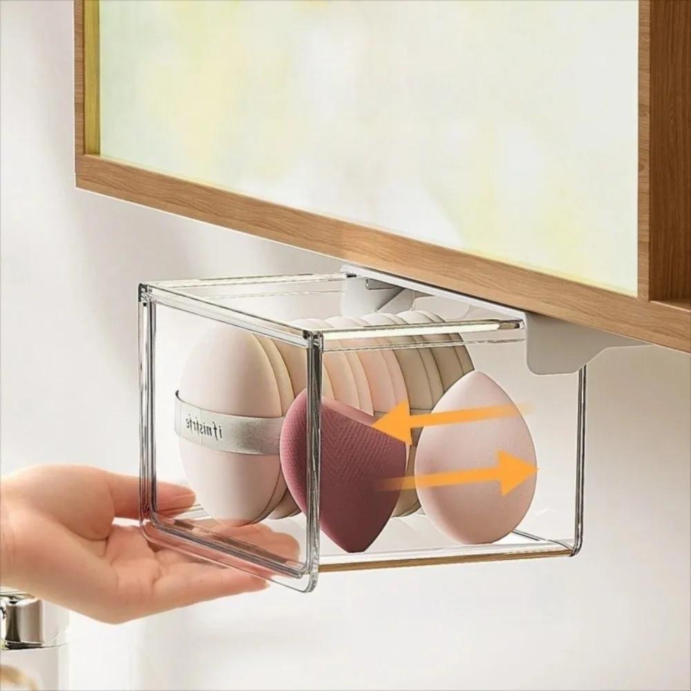 Transparent Pull-Out Storage Drawer Wall-Mounted Under The Mirror Cabinet Drawer Style Storage Box No-Punching Installation