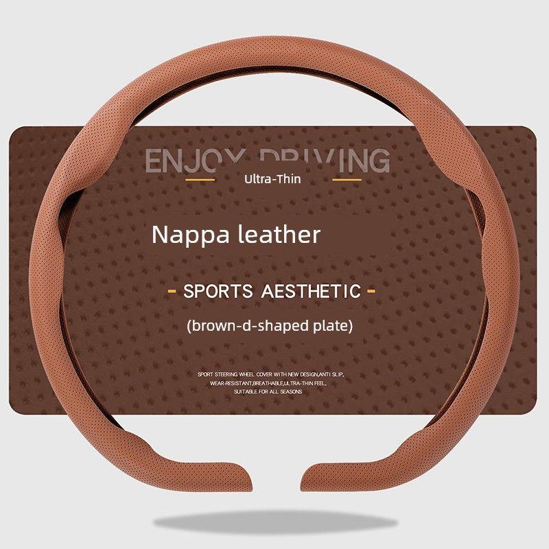 Car Steering Wheel Cover, Ultra-Thin, Breathable, Non-Slip, Sweat-Absorbent, New Style, Unisex, Suede Nappa Leather Handle Cover for Summer