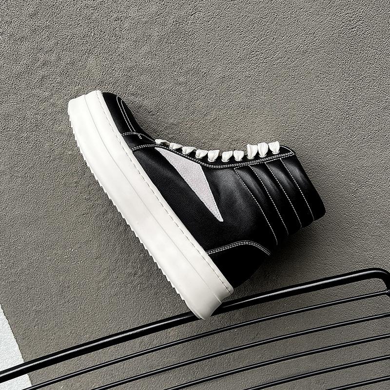 Fashion Genuine Leather Men's High Top Shoes High Quality Male Motorcycle Boots Fashion Outdoor Men Lace Up Botas Non-Slip Ankle Boots