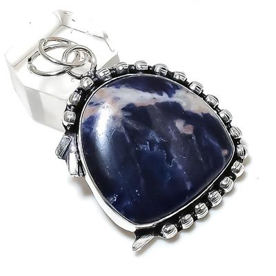 Natural Sodalite Gemstone Handmade 925 Sterling Silver Gift Pendant 2.01" q7D16